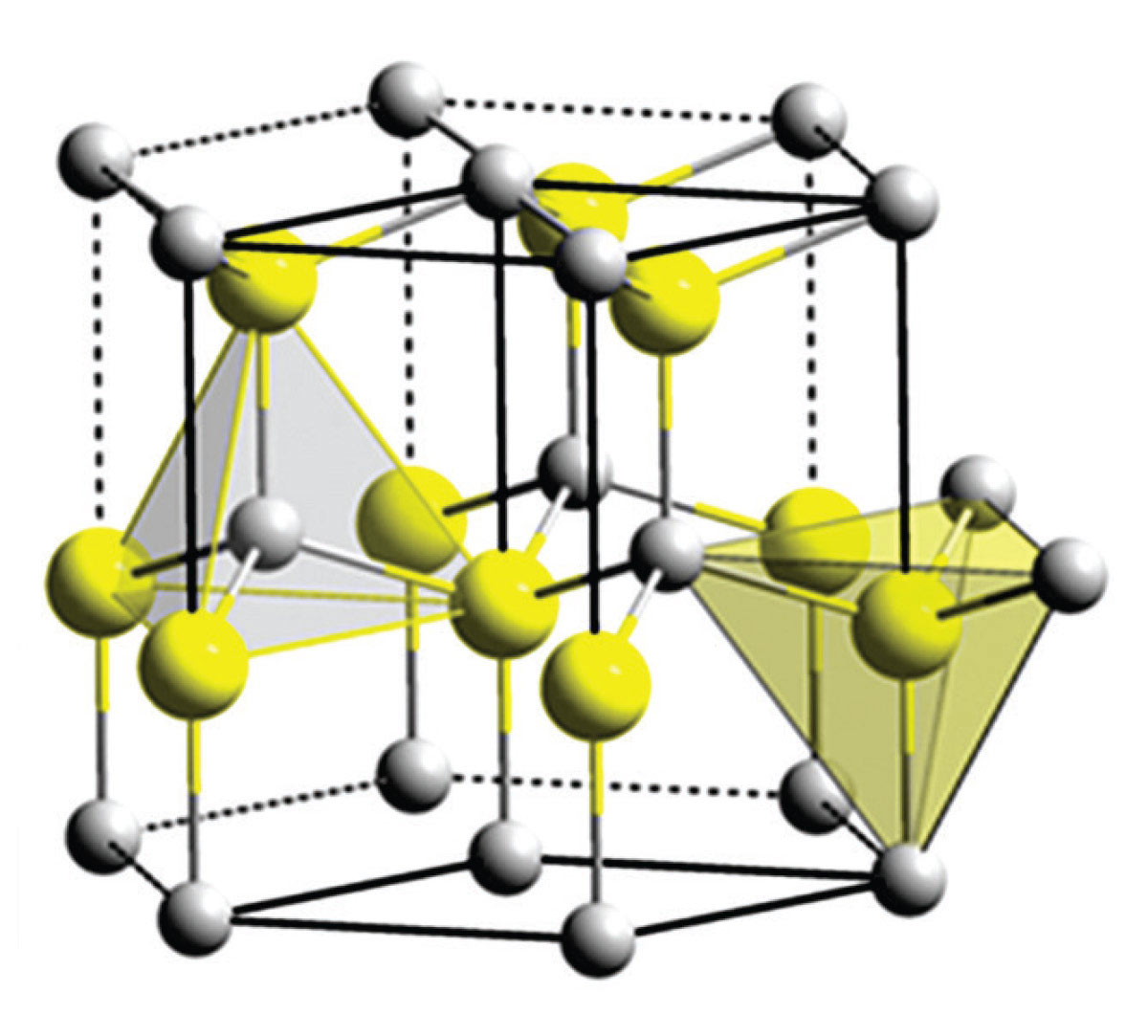 Figure 1: Wurtzite structure. The large balls represent Zn and the smaller balls represent oxygen.