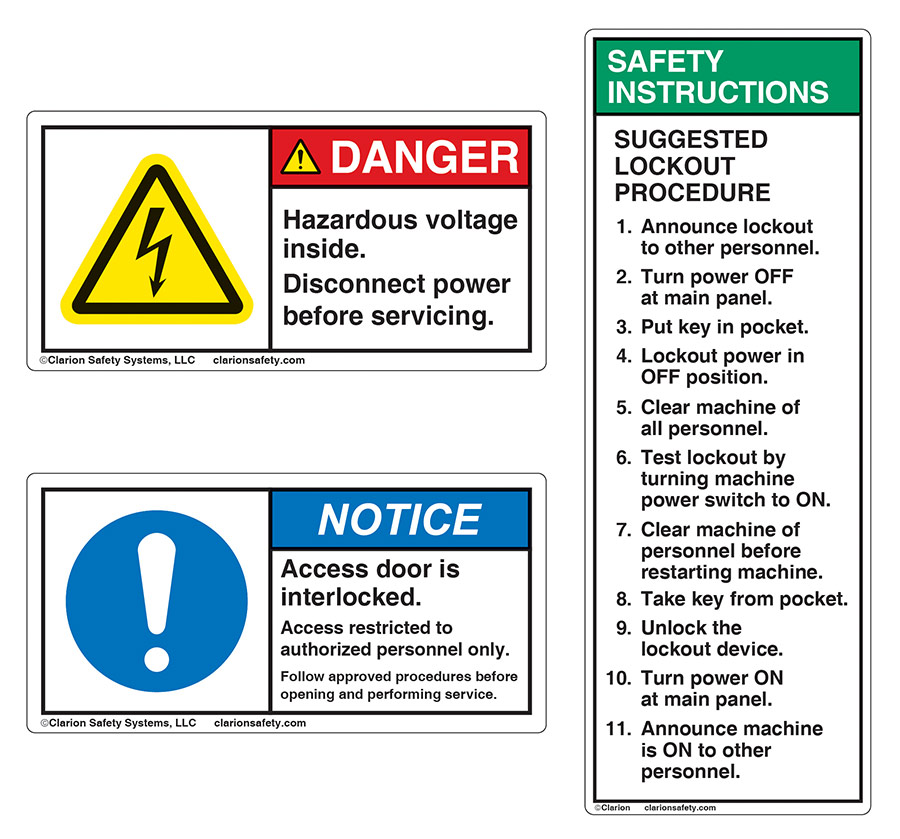 Figure 2: Examples of hazard alerting, safety instructions and notice labels