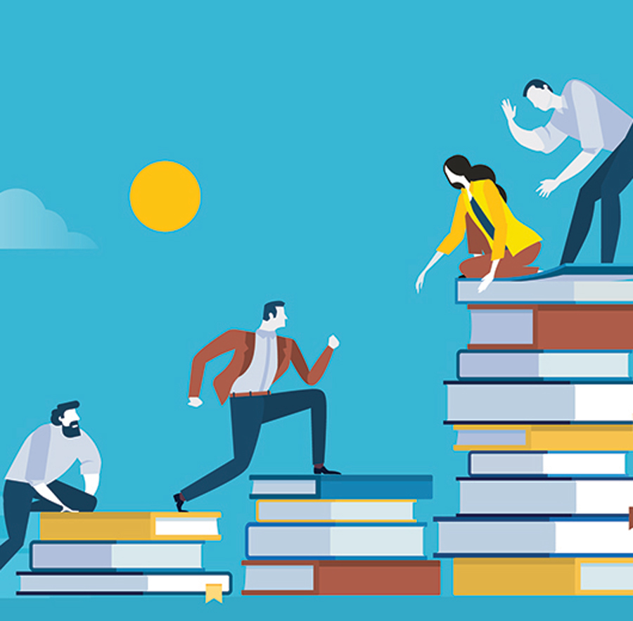 clipart of people climbing piles of books