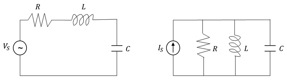 Figure 1: The “classical” series and parallel RLC resonant circuits