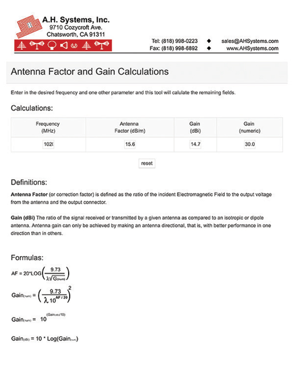 Antenna Factor and Gain Calculations