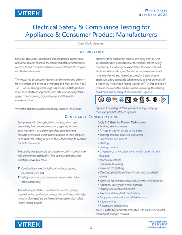 Electrical Safety & Compliance Testing for Appliance & Consumer Product Manufacturers