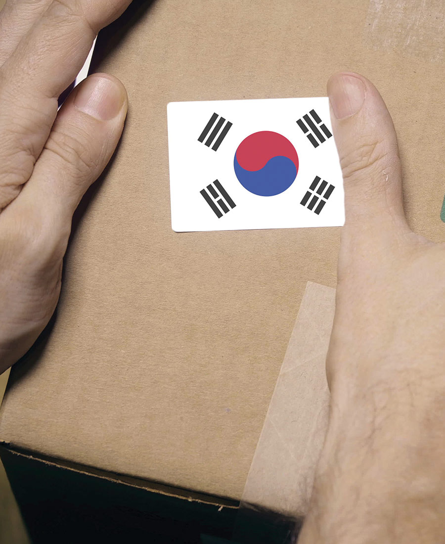Packaging with a South Korean flag sticker on it