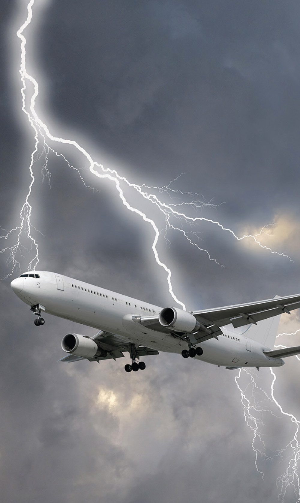 Airplane going through thunder