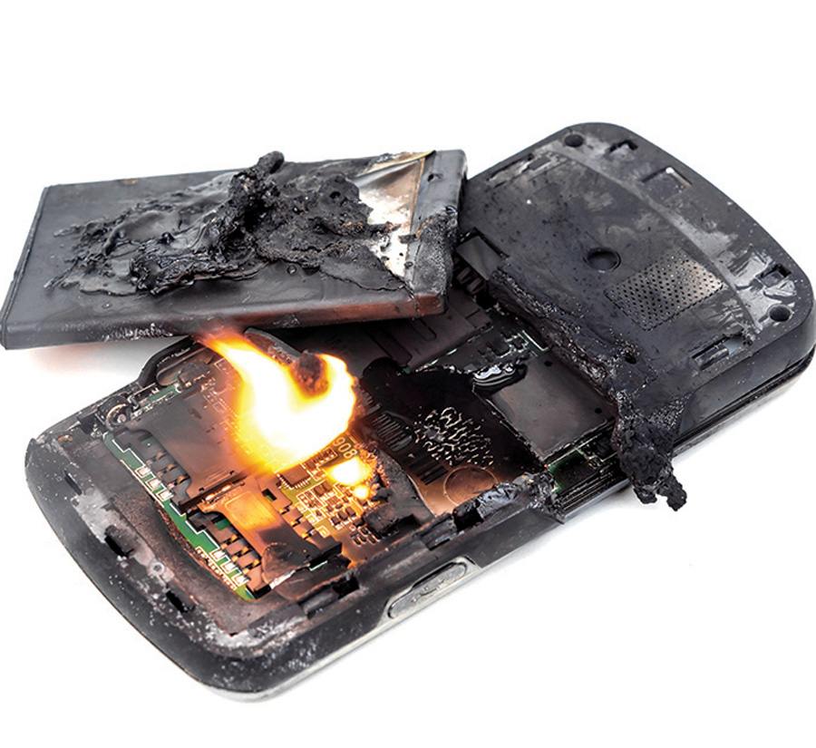 old cell phone on fire