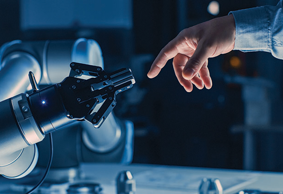 hand reaching for robotic arm