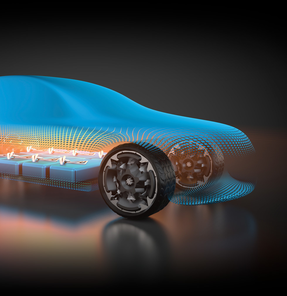 digital rendering of a car with emphasized parts