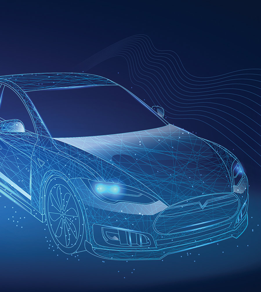 digital illustration of a car built with connecting lines and dots