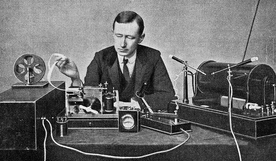 Guglielmo Marconi, an electrical engineer whose pioneering work in the late 19th century<br />
led to the creation of a wireless telegraph system
