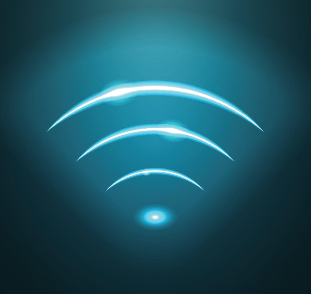 glowing white and blue wifi symbol