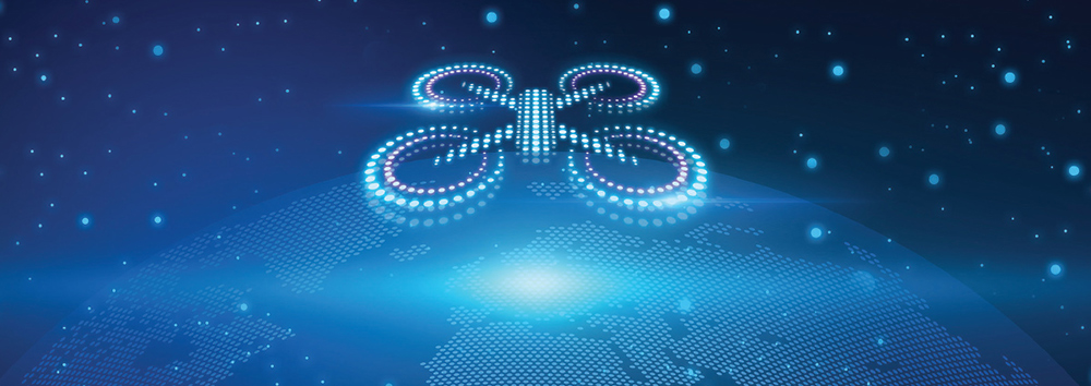 digital rendering of lights in space creating a drone shape