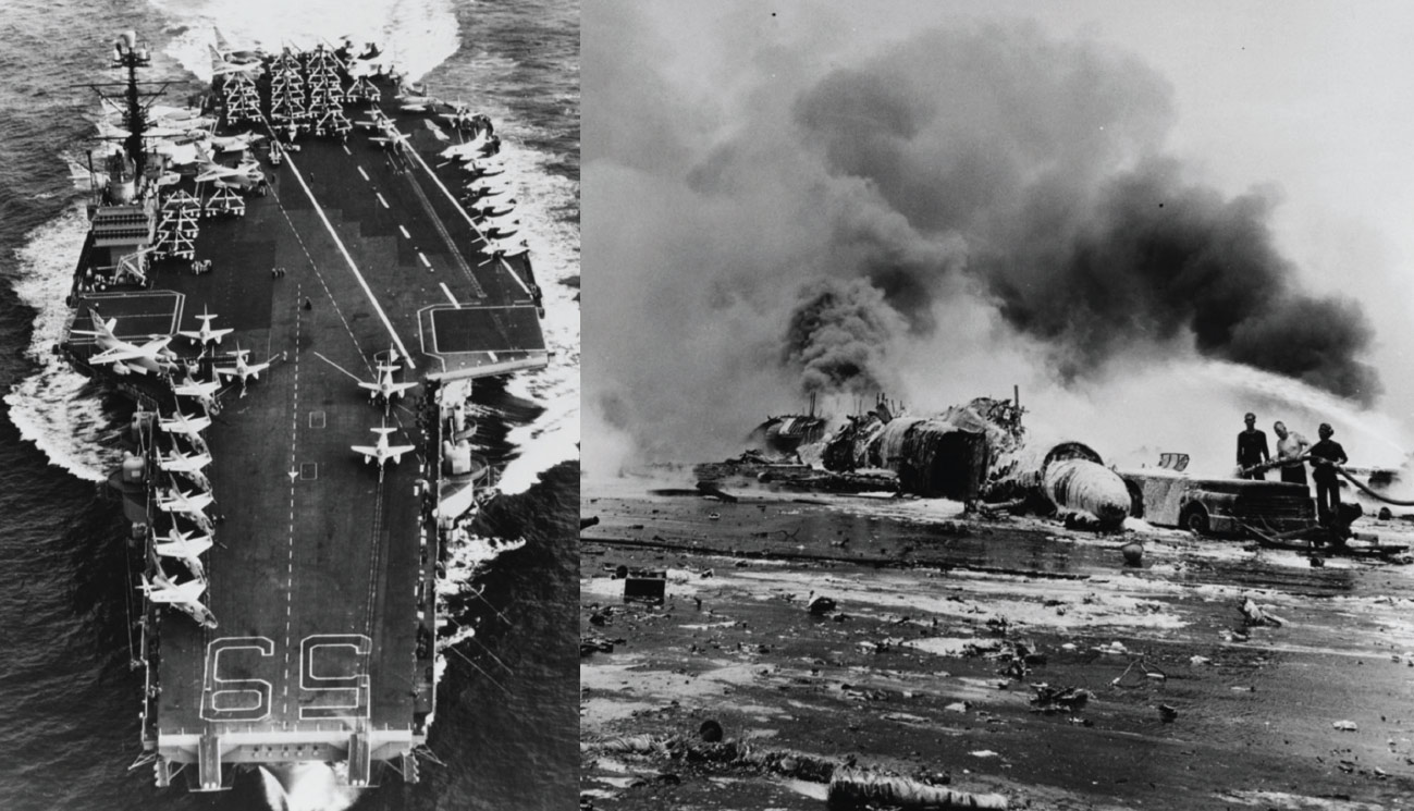 old black and white photos of USS Forrestal water base