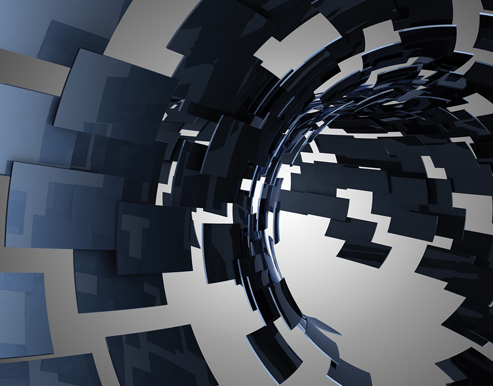 digital rendering of a bunch of dark blue panels forming a tube shape