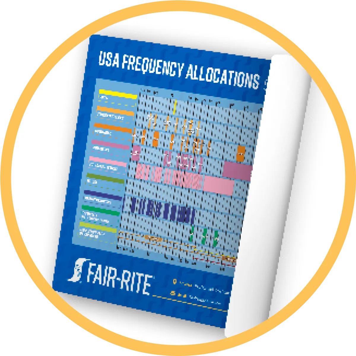 A professional reference guide for engineers and technicians illustrating the complex distribution of radio frequencies across the United States, branded by Fair-Rite