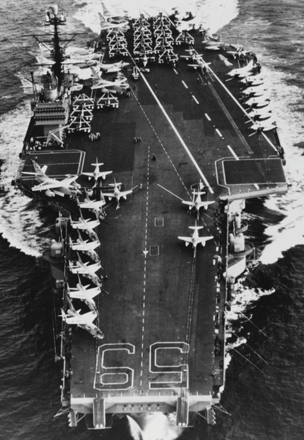 black and white photo of the USS Forrestal