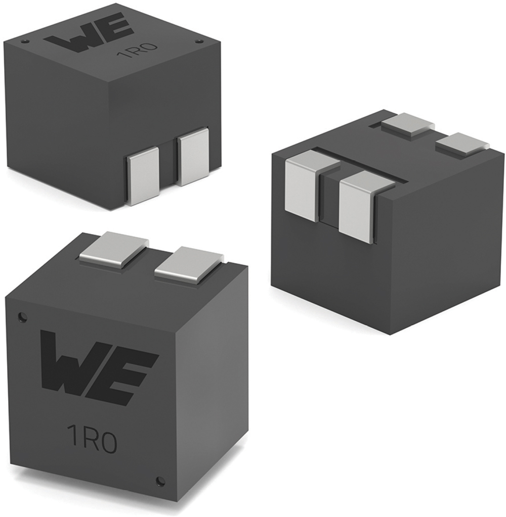 Three cube-shaped Würth Elektronik surface-mount inductors labeled WE 1R0.